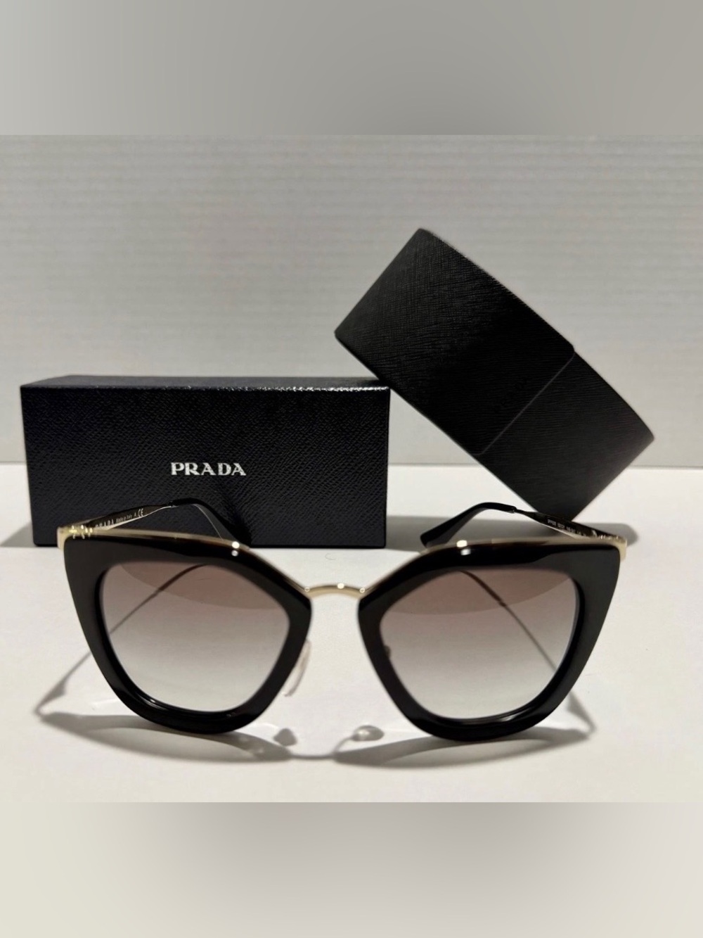 Prada Cinema SPR 53S 1AB-0A7 Sunglasses Gold Square Gradient Grey